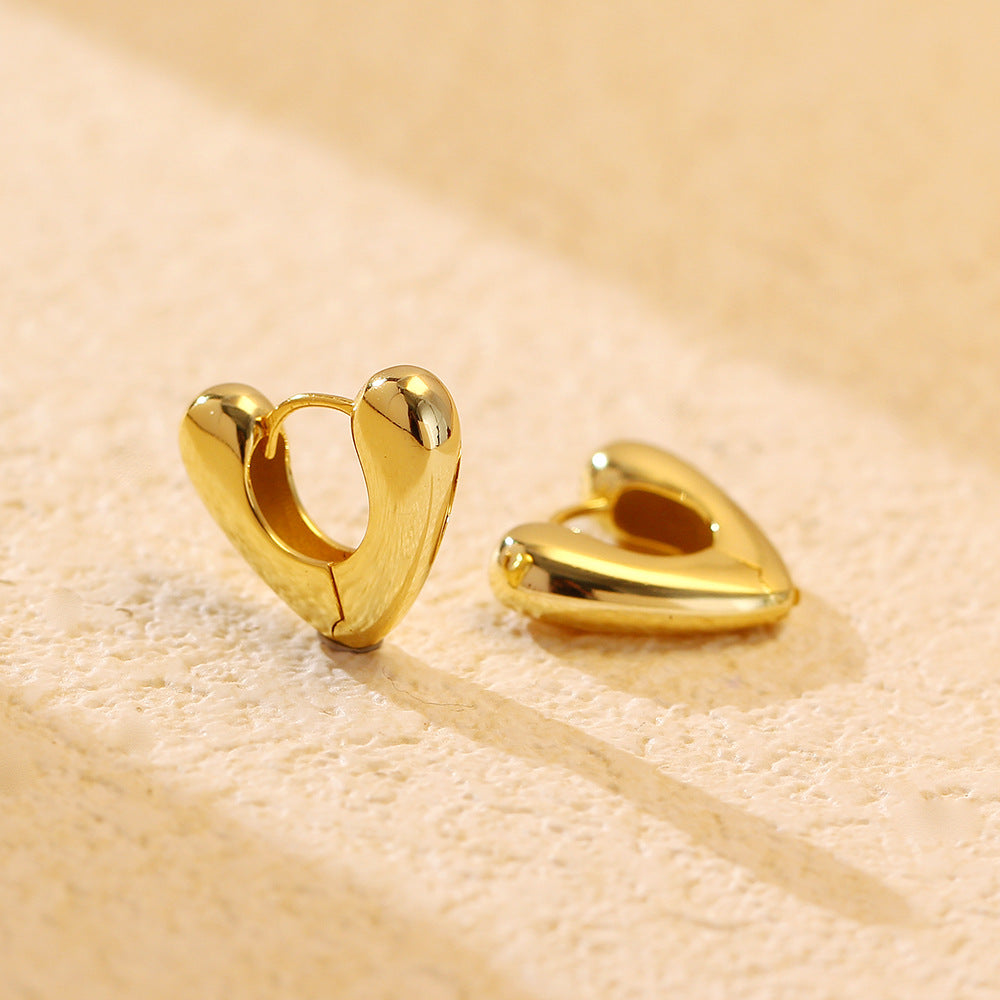 Pendientes minimalistas de tuerca con forma de corazón de plata de ley S925 para mujer con acabado pulido