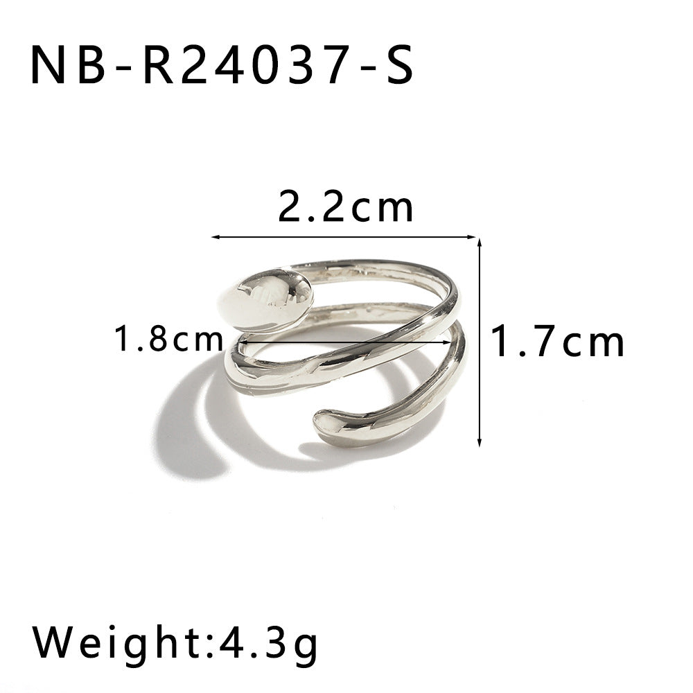 Anello multistrato minimalista in acciaio inossidabile lucidato da donna con forme geometriche e a goccia e placcatura sottovuoto in oro 18 carati