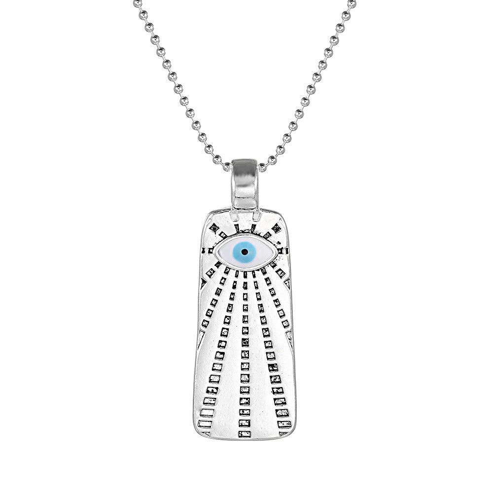 Vintage Hip-hop Geometric Brass Silver Plated Necklace with Titanium Steel Evil Eye Pendant for Unisex