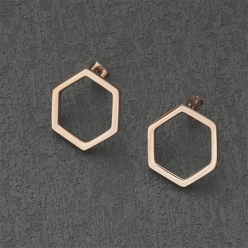 Minimalist Modern Hexagonal Stainless Steel Stud Earrings for Women with Plated Finish