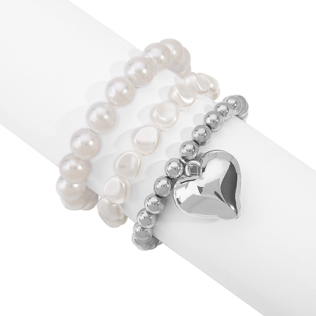 Elegant Heart-Shaped Baroque Pearl Bracelet and Necklace Set with Alloy Pendant and CCB Beads for Women
