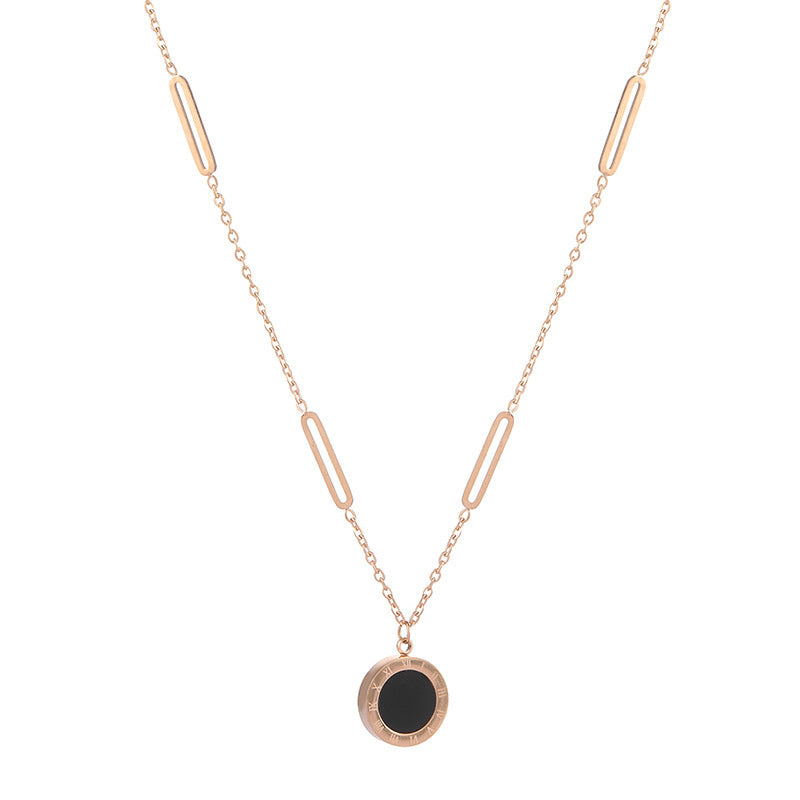 Minimalist Roman Numeral Geometric Pendant Necklace for Women in Titanium Steel with Plated Finish