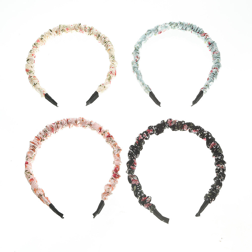 Retro Floral Ruffled Wide-Band Fabric Headband for Girls Summer Minimalist Forest Style Hair Accessory