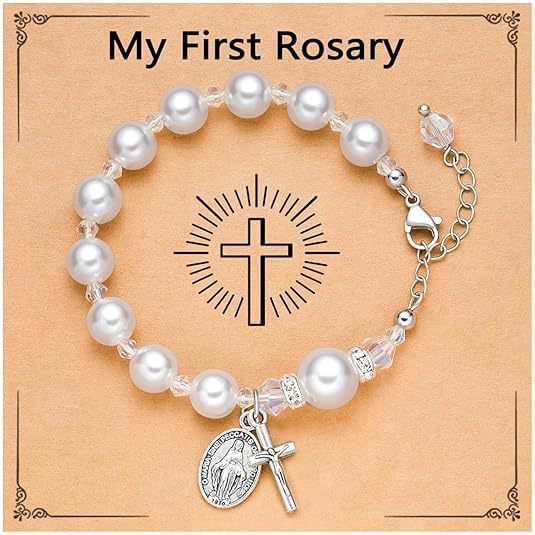 8mm Artificial Pearl Alloy Cross and Oval Pendant Bracelet for Women