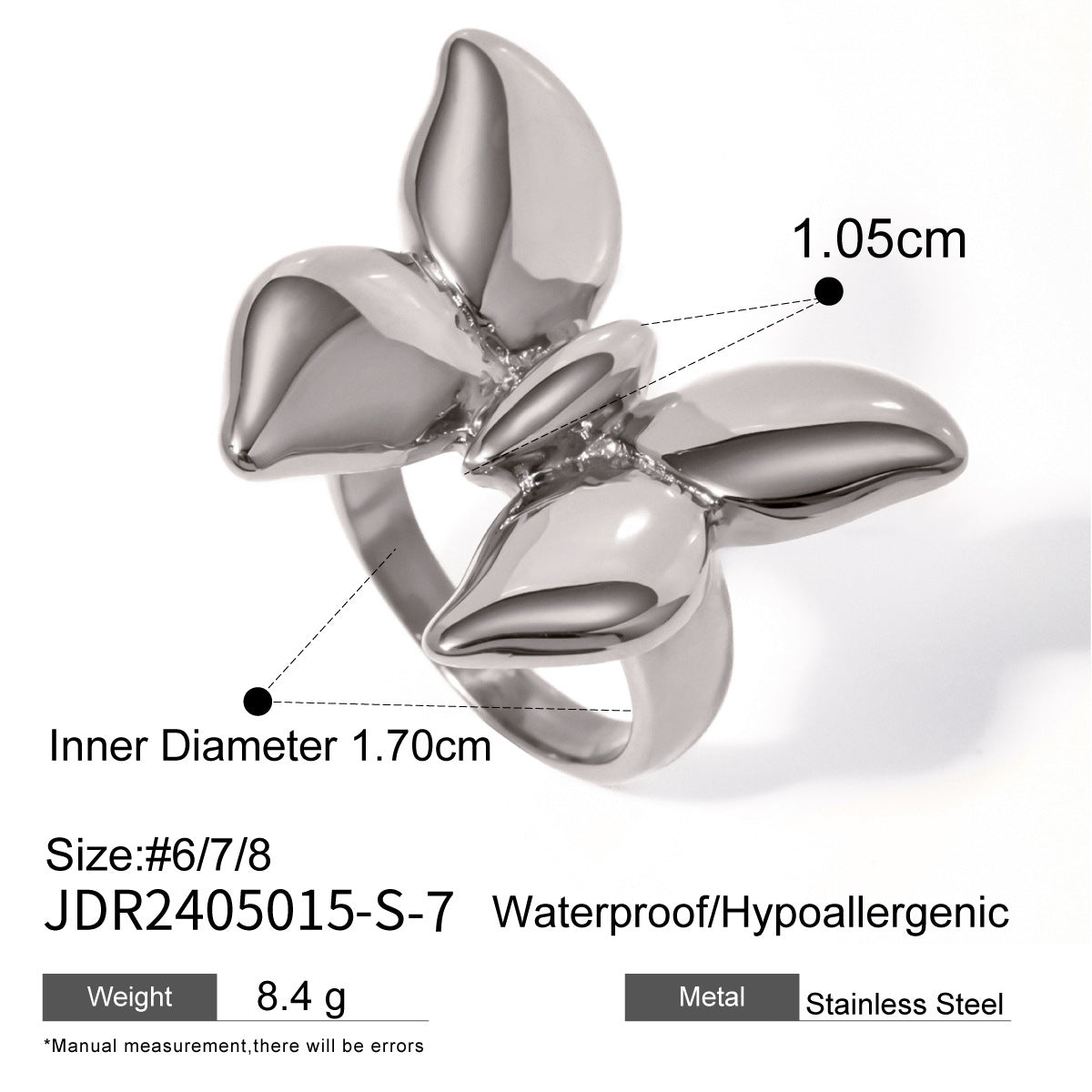Elegant Butterfly Geometric Plated Stainless Steel Ring for Women