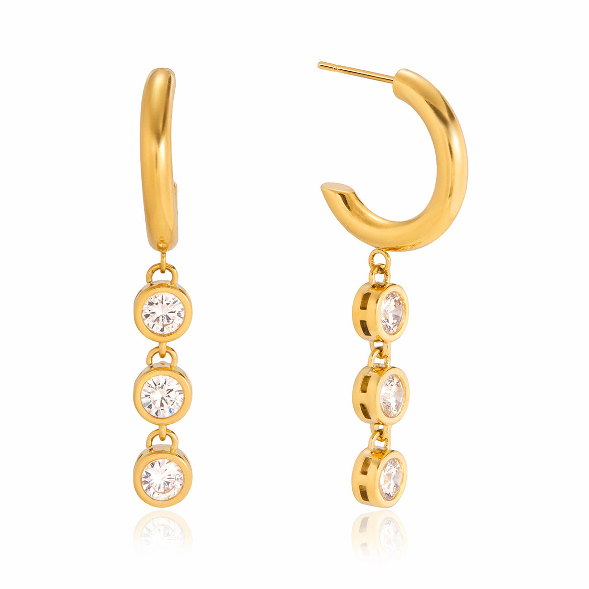 Elegant Geometric Stainless Steel PVD Cubic Zirconia Tassel Earrings for Women