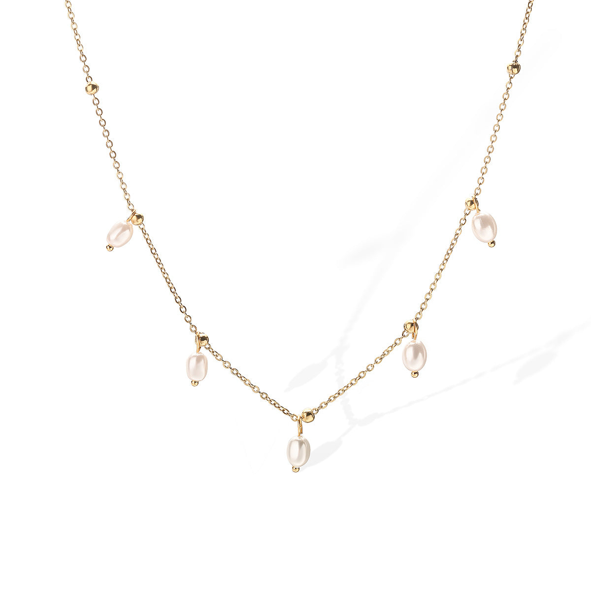 Elegante collana di perle vintage francese da donna, catena clavicola in acciaio inossidabile con forma geometrica e placcatura in oro 18 carati