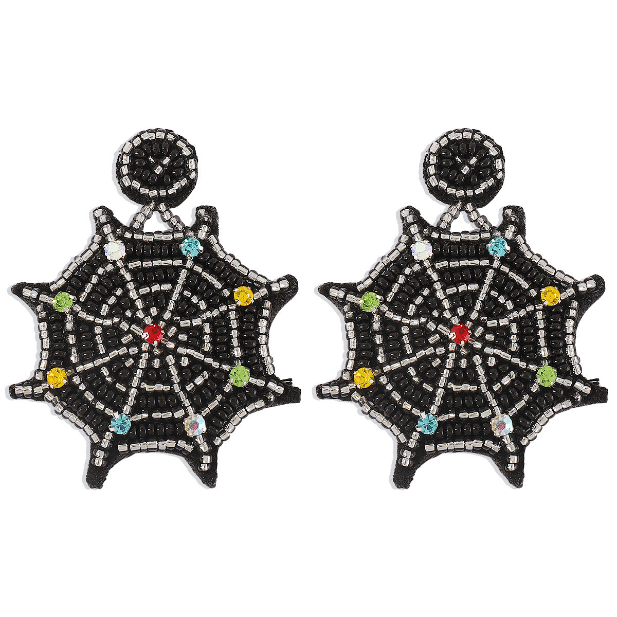 Pendientes góticos oscuros, geométricos, de telaraña, con diamantes de imitación y cuentas, hechos a mano para mujer