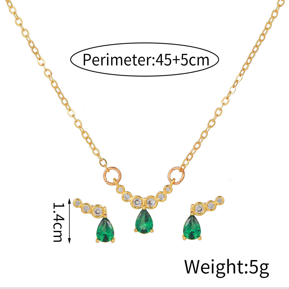 Geometric Brass Inlaid Cubic Zirconia Necklace with Cable Chain for Women