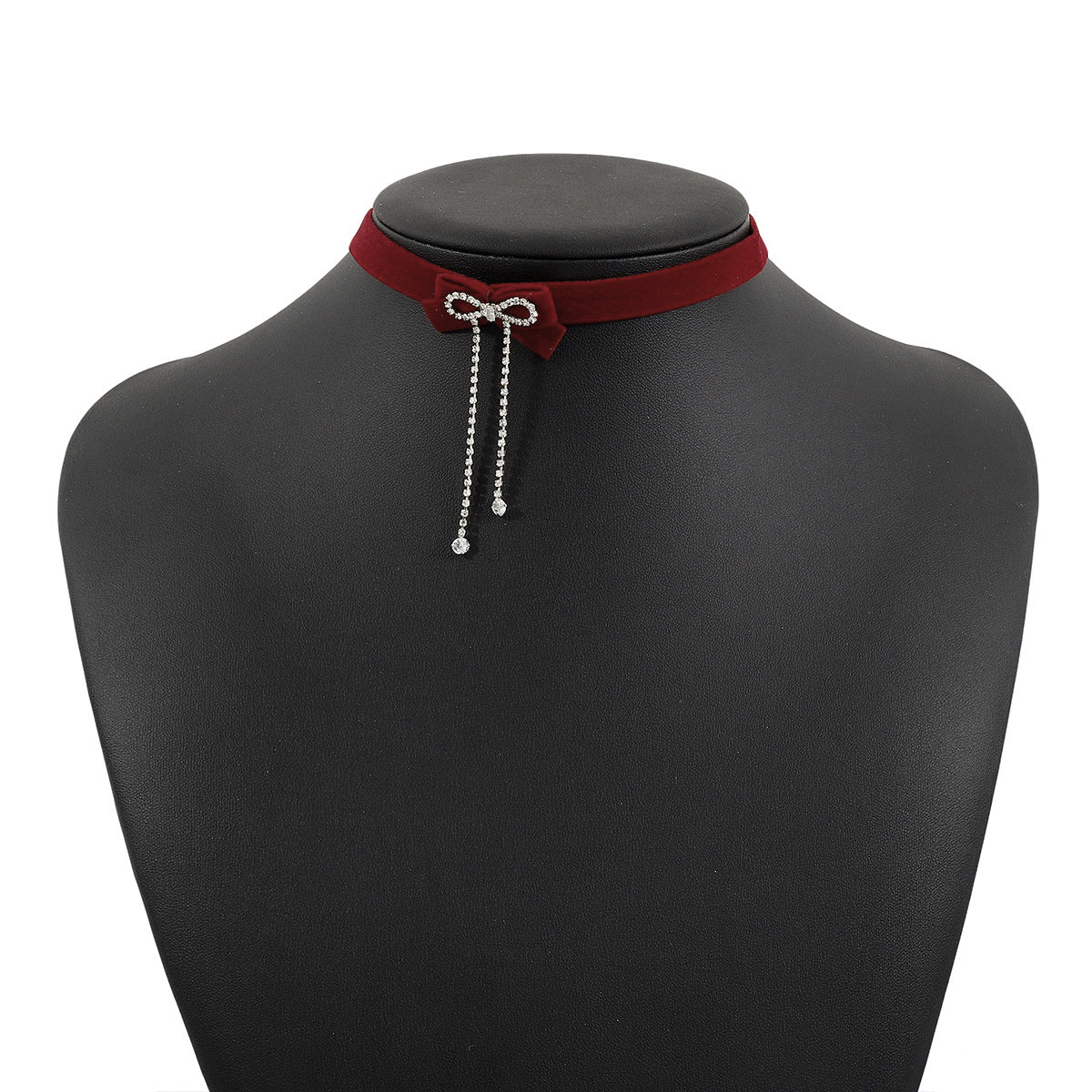 Gargantilla de terciopelo vintage para mujer con lazo, detalles de diamantes de imitación y cadena minimalista a la clavícula