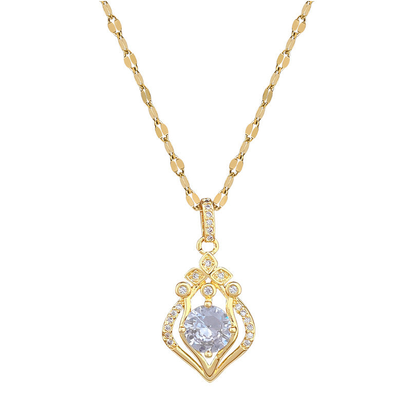 Sweet Teardrop Moon Rhinestone Pendant Titanium Steel Necklace for Unisex
