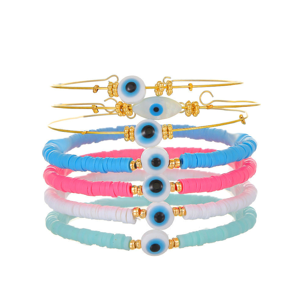 Minimalist Bohemian Evil Eye Geometric Resin Shell Bracelet Set for Women