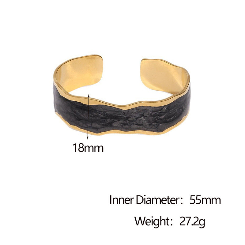 Bracciale Minimalista Geometrico in Acciaio Inossidabile Placcato Oro 18K e Finitura a Smalto da Donna