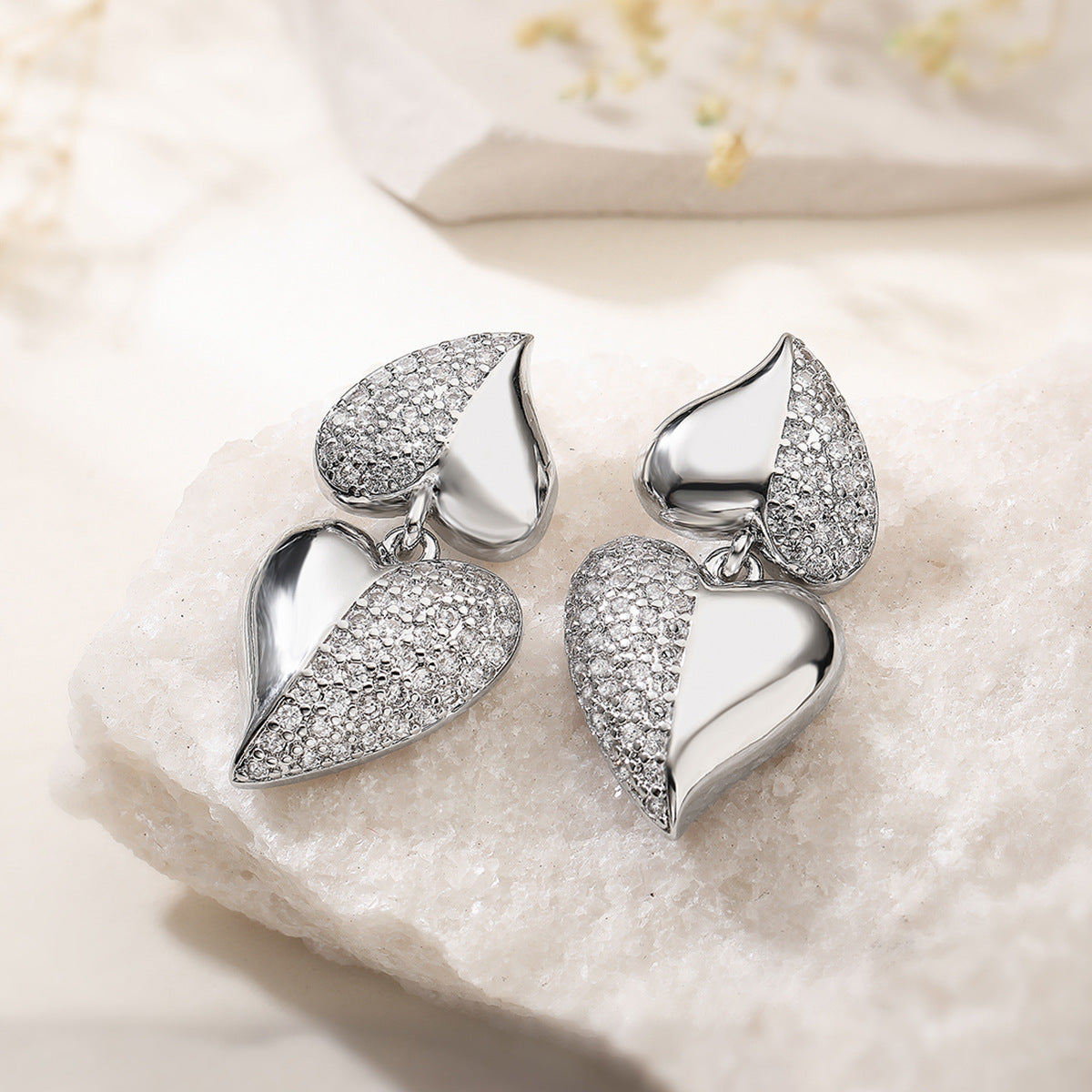 Fashionable Minimalist Heart-Shaped Copper Earrings with Real Gold Plating and Micro-Paved Zirconia for Women