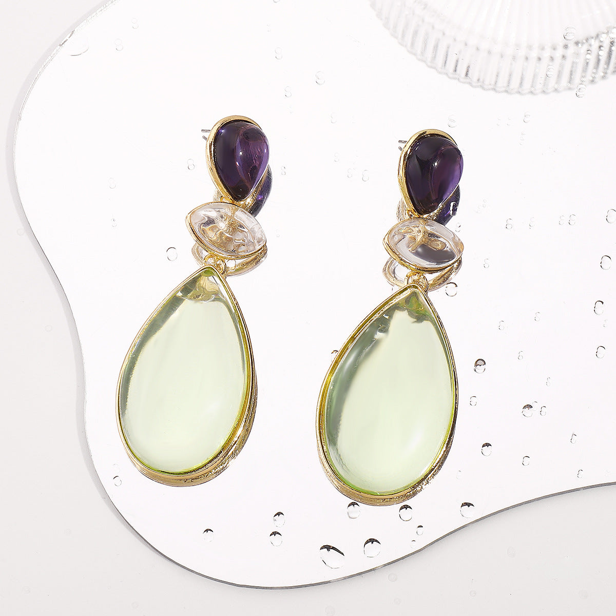 Pendientes de resina geométrica con postes de acero inoxidable, base de aleación galvanizada, en forma de gota de agua para mujer