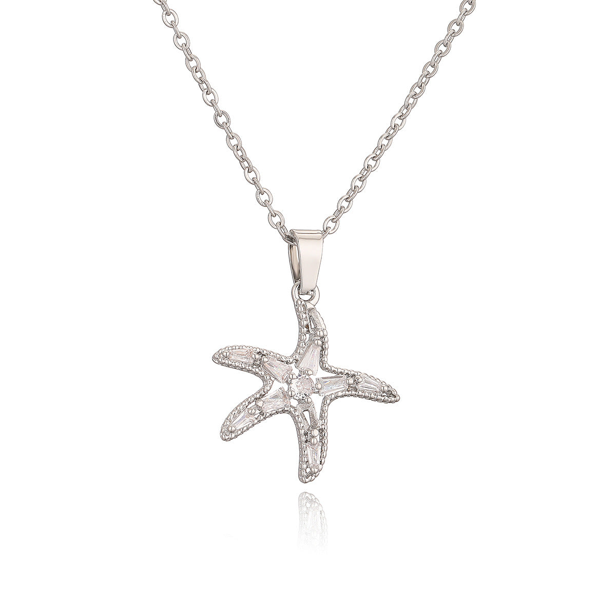 Minimalist Starfish Pendant Necklace for Women Made of Copper with 18K Gold Plating and Zircon Inlay