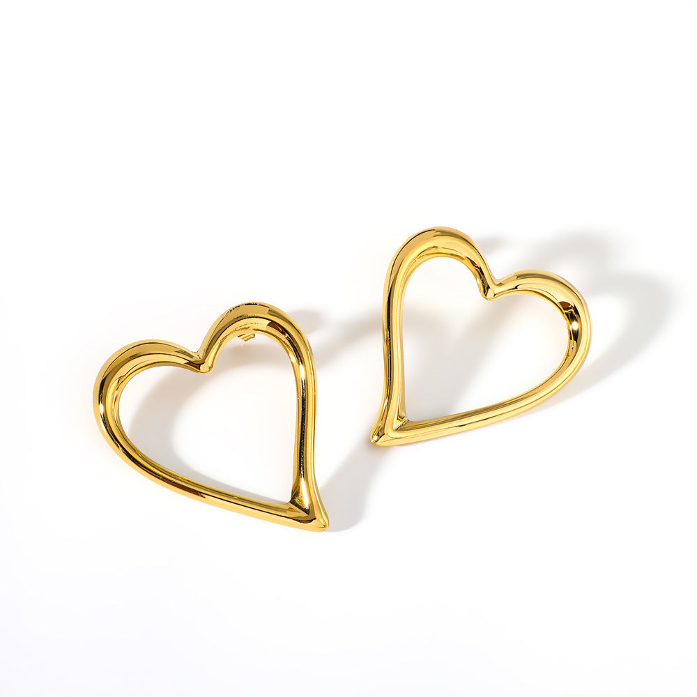 Minimalist Geometric Hollow Heart Stainless Steel Earrings for Women with Vacuum Plating Finish