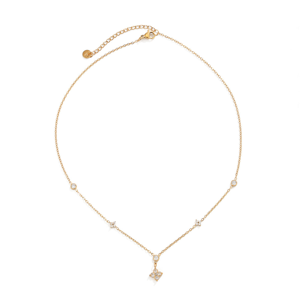 Luxury Elegant 18K Gold Plated Stainless Steel Floral Pendant Necklace with Cubic Zirconia Inlay for Women
