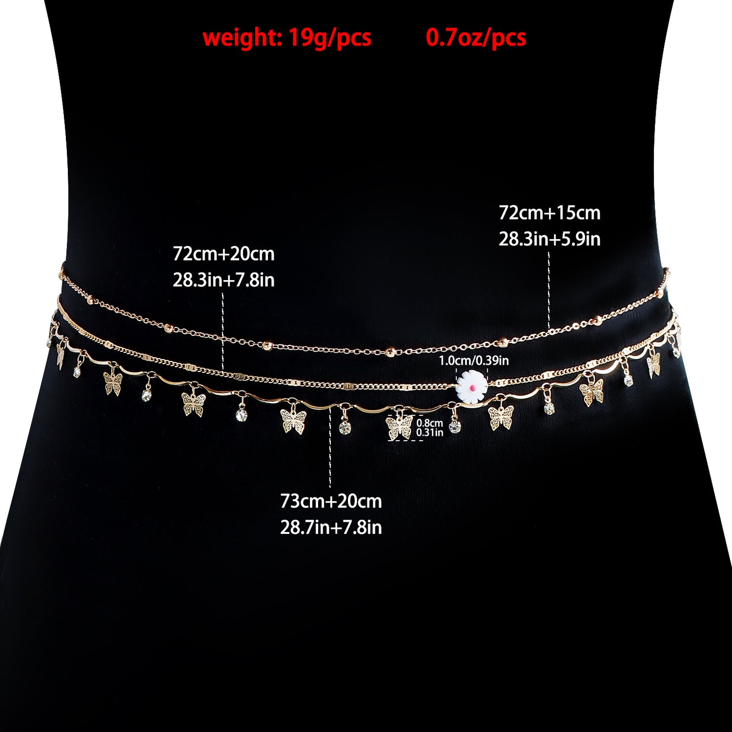 Punk Multi-Layer Metal Body Chain with Butterfly Floral Rhinestone Tassel for Women