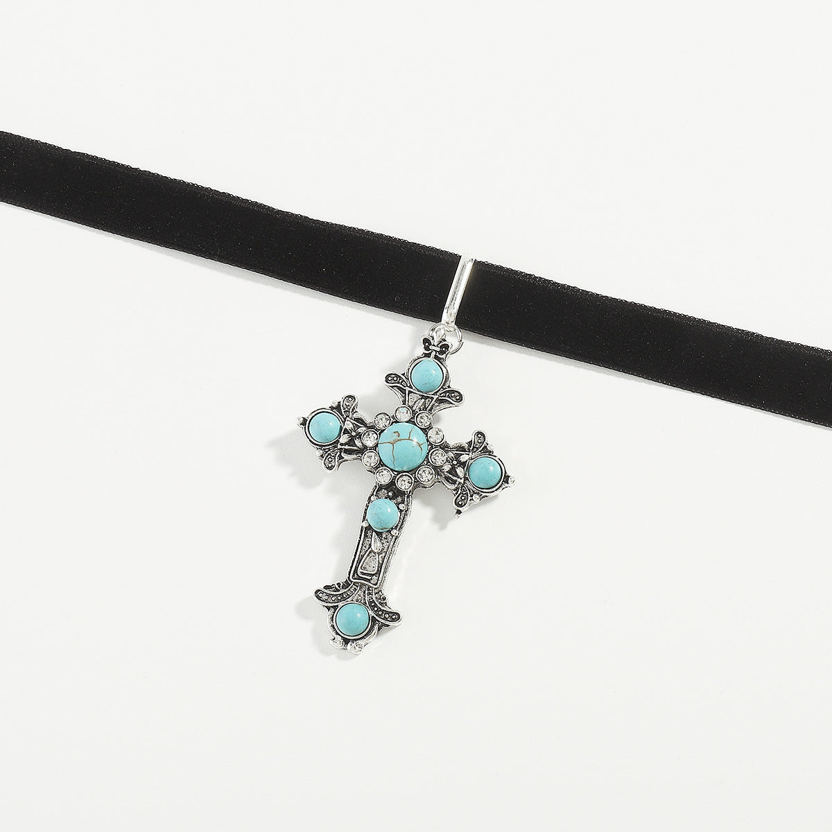 Collar con colgante de cruz geométrica estilo punk vintage de aleación con acabado galvanizado para mujer