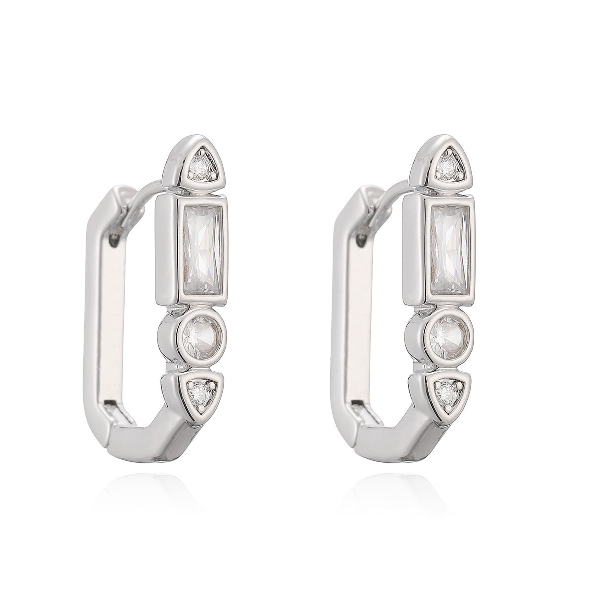 Minimalist Geometric Brass Gold Plated Cubic Zirconia Hoop Earrings for Women