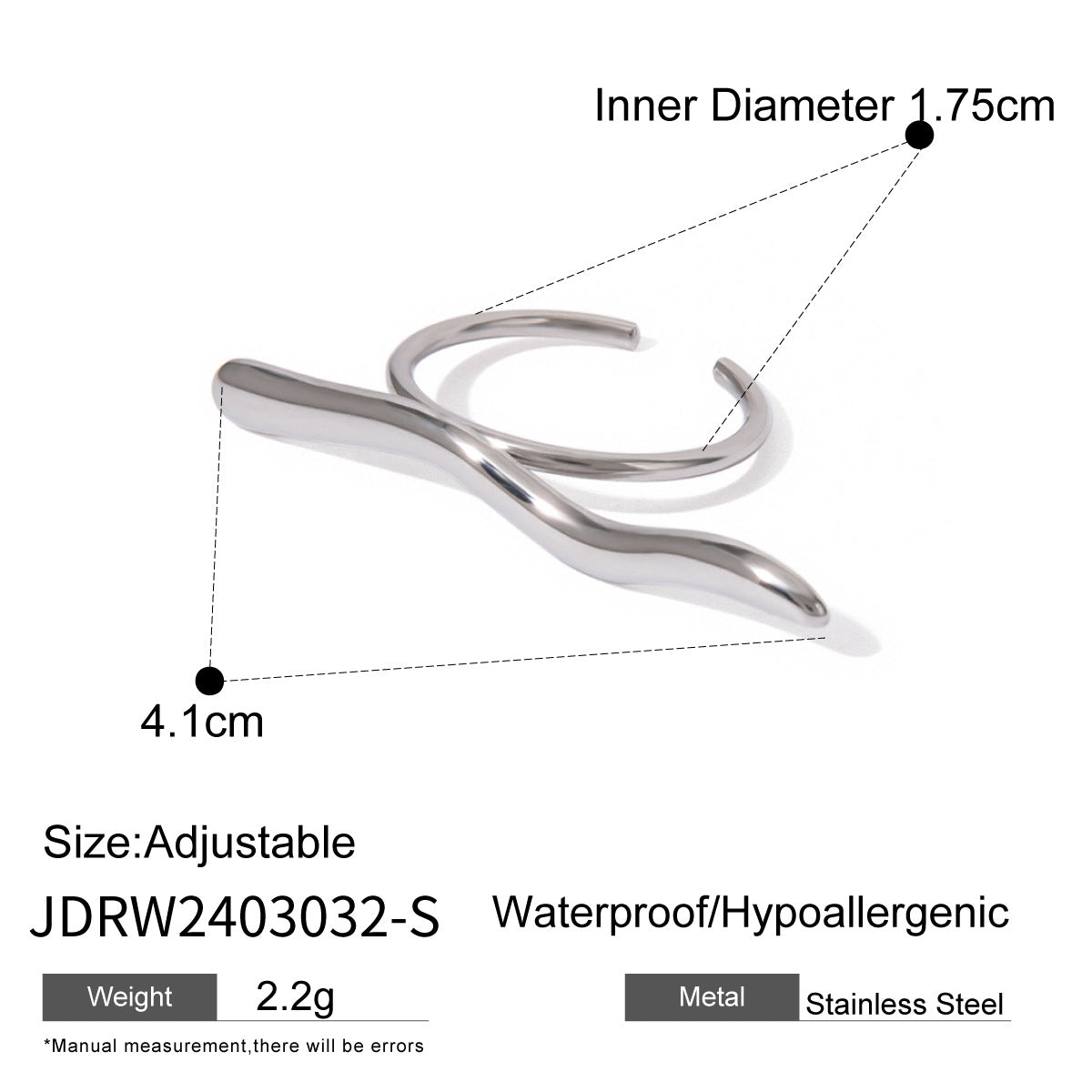 Minimalist 18K Gold Plated Wavy Open Ring Stainless Steel