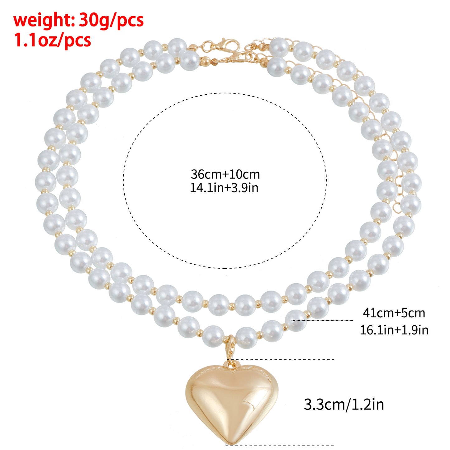Minimalist Creative Pearl Necklace with Heart-Shaped Pendant, Electroplated Alloy Double-Layer Clavicle Chain for Women