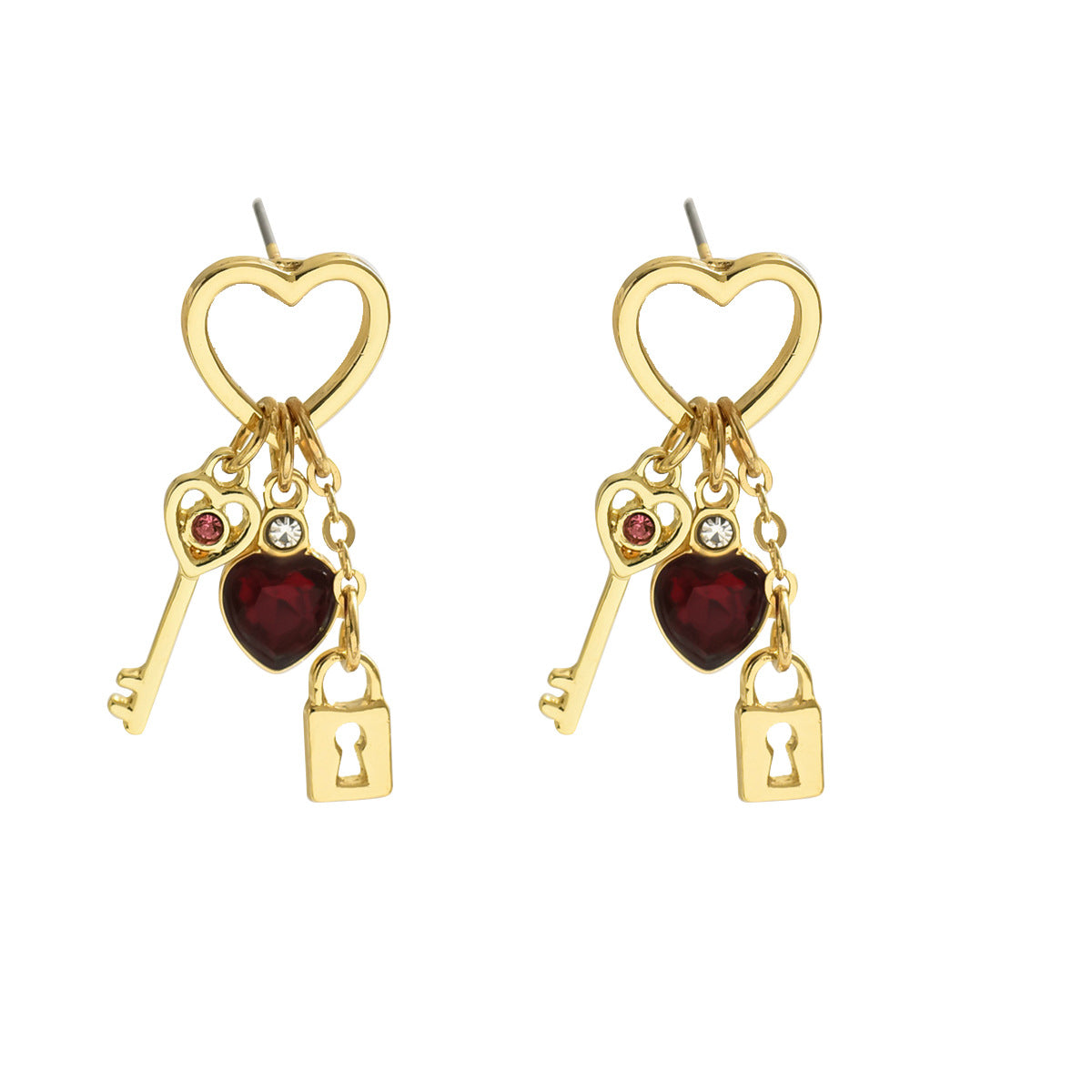 Pendientes de aleación con forma de corazón, diseño minimalista francés, con incrustaciones de diamantes de imitación para mujer