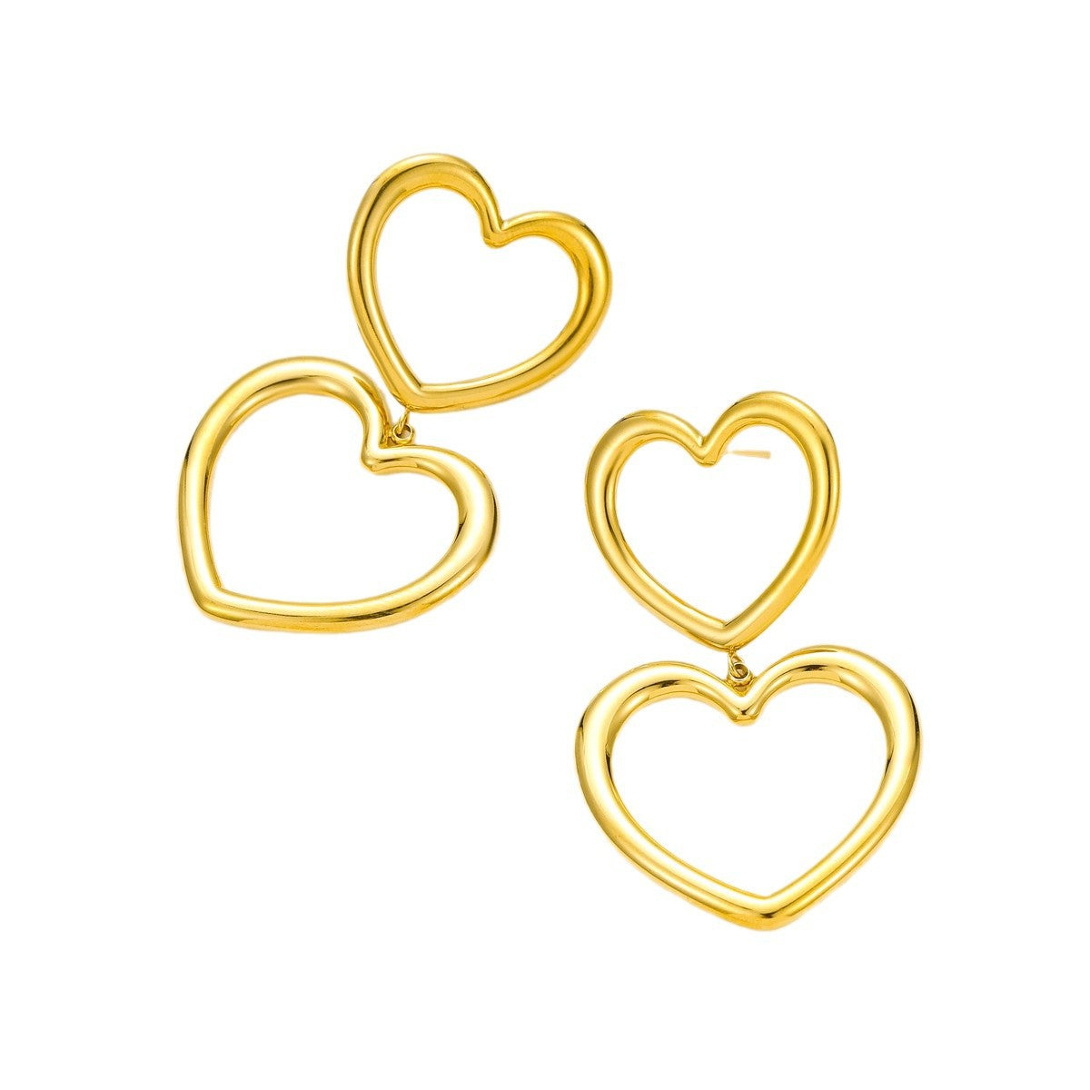 Pendientes de Acero Inoxidable Estilo OL de Moda con Colgante de Corazón Calado, Baño de Oro de 18K y Detalle de Flecos