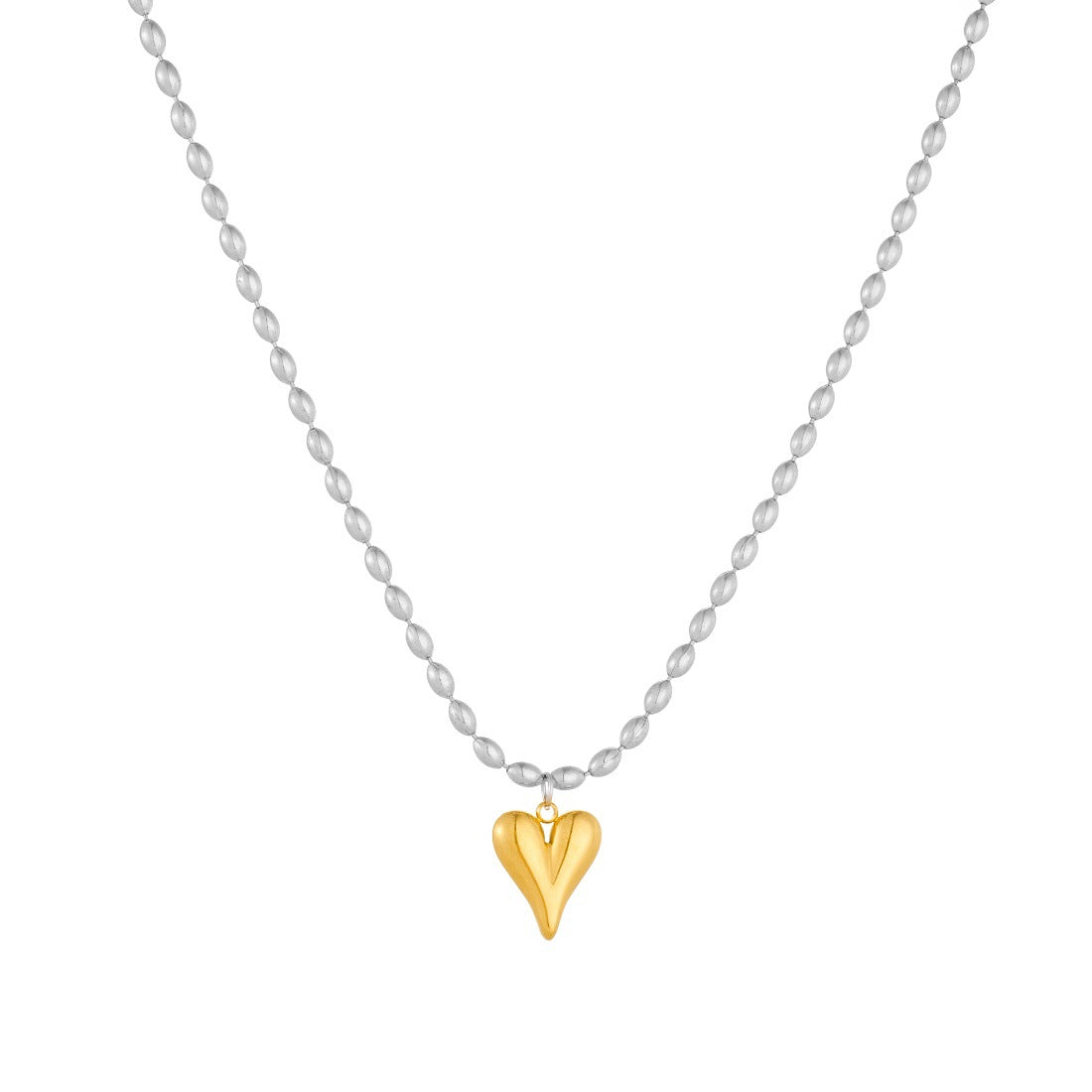 Gold Plated Stainless Steel Heart Ball Chain Necklace for Women