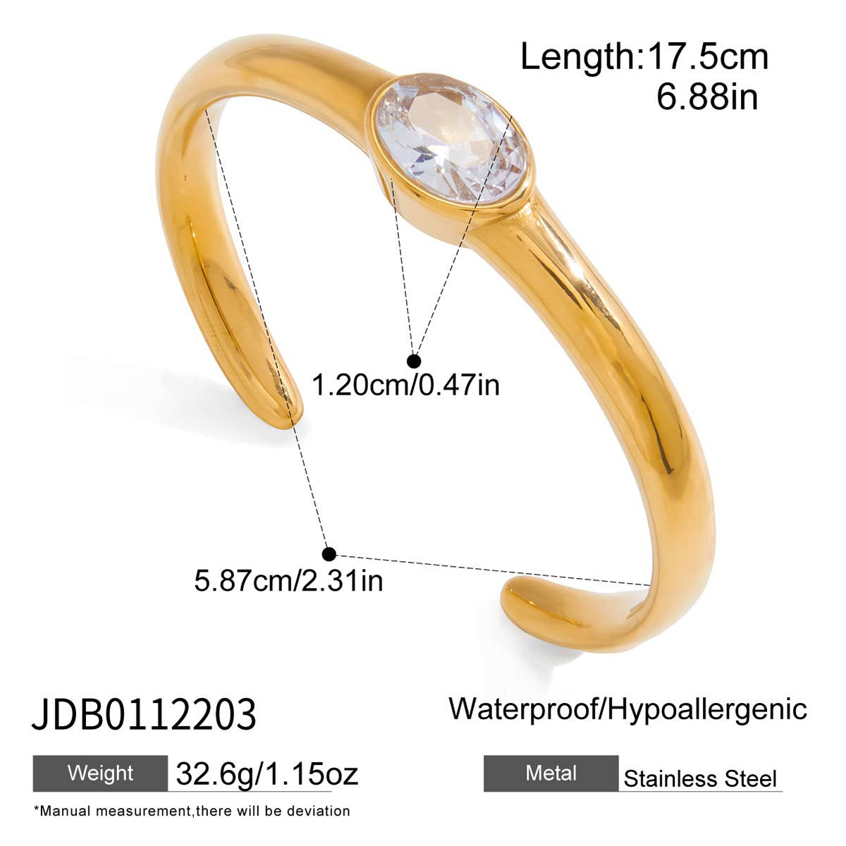 Luxury 18K Gold Plated Heart Stainless Steel Cubic Zirconia Bracelet