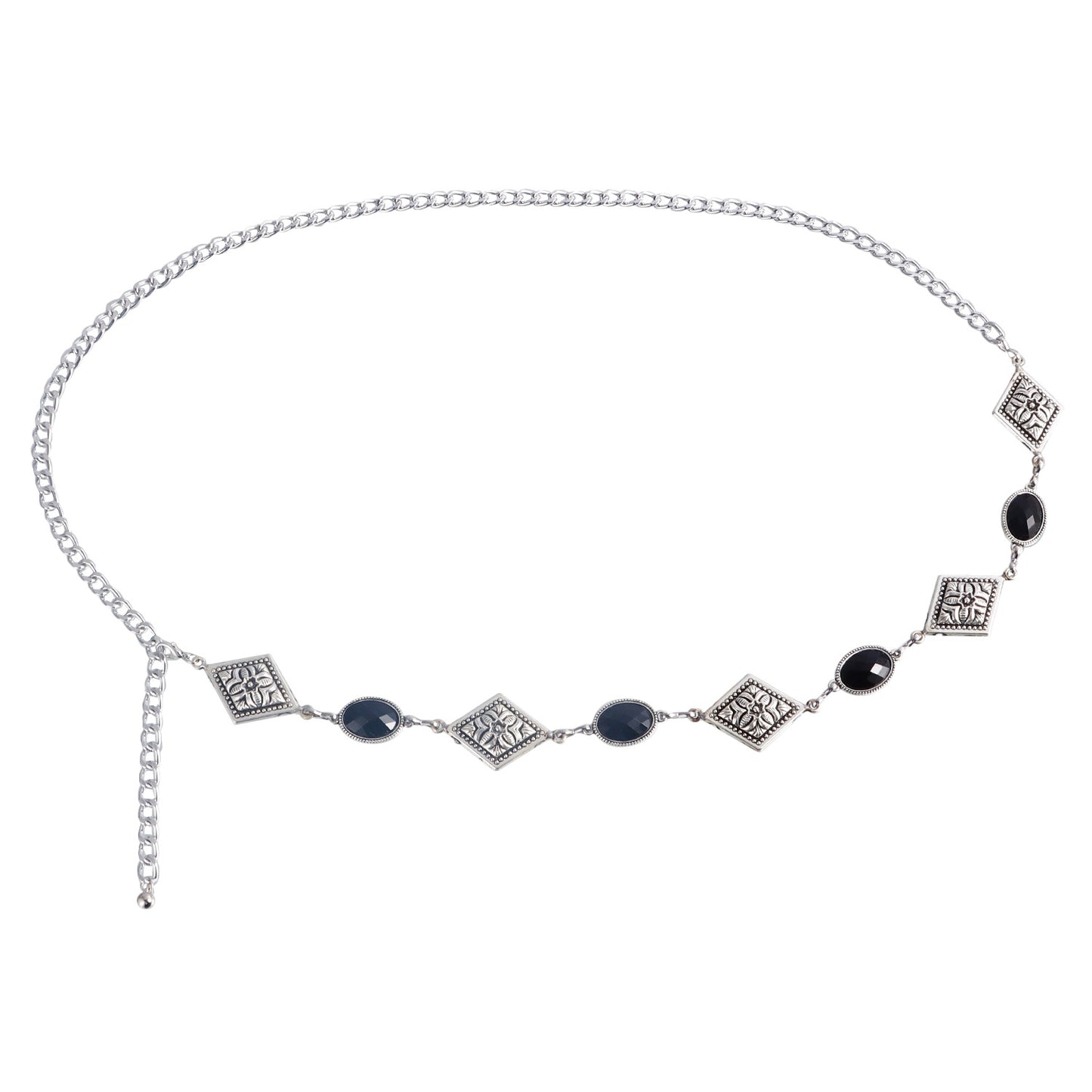 Casual Punk-Style Geometric Rhombus Pattern Acrylic Green Agate Simulated Diamond Waist Chain for Women with Aluminum Metal Chain