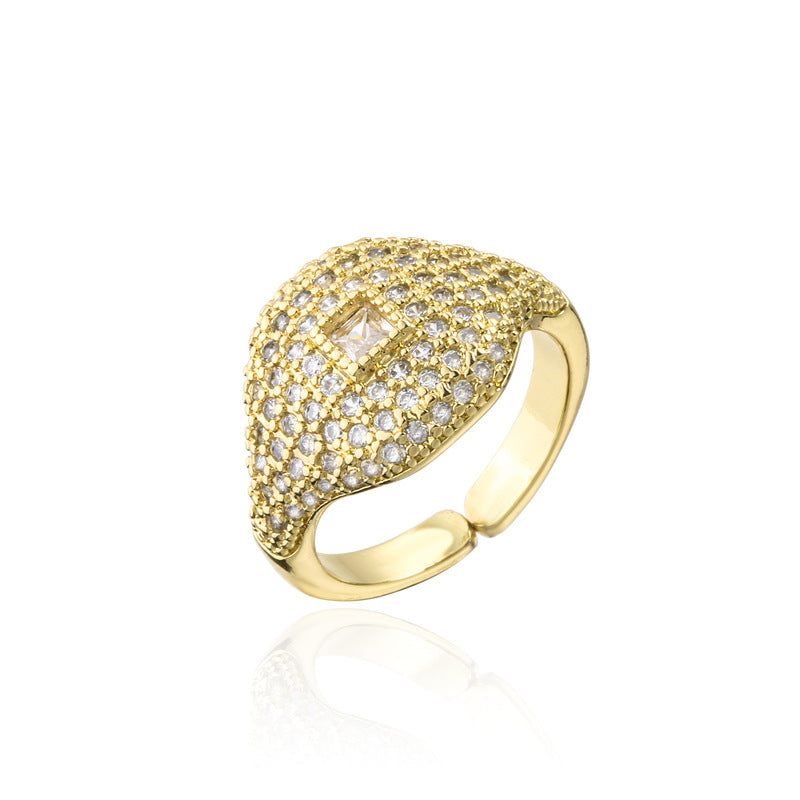 Geometric Gold Plated Brass Micro-Pave Cubic Zirconia Open Ring for Women