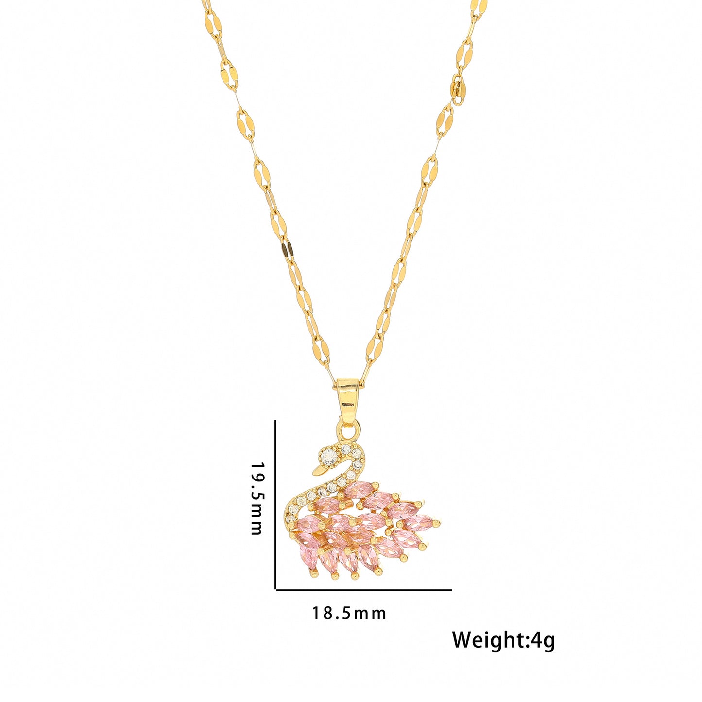 Collar Minimalista de Cisne en Acero de Titanio con Incrustaciones de Pedrería en Cadena Ondulada para Mujer