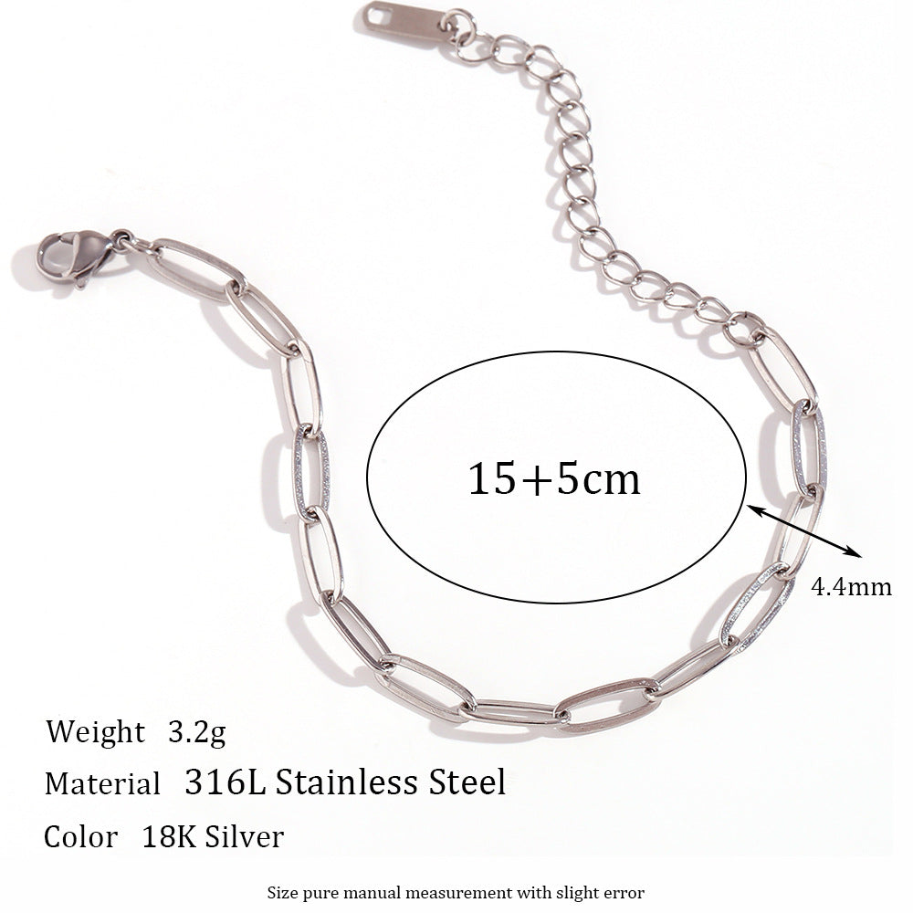 Bracciale a S da donna in acciaio al titanio, geometrico e minimalista, con finitura placcata e design a catena a scatola