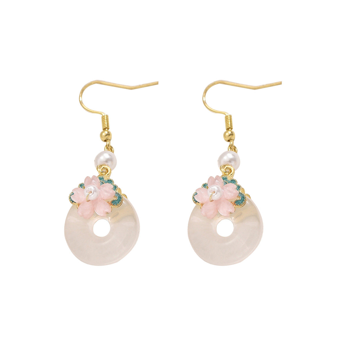 Pendientes minimalistas florales geométricos para mujer con incrustaciones de piedras preciosas en base de cobre y postes de acero inoxidable