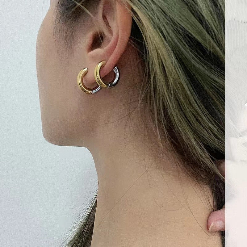 Orecchini a polsino geometrici minimalisti a U in acciaio inossidabile placcato oro e argento, unisex, alla moda