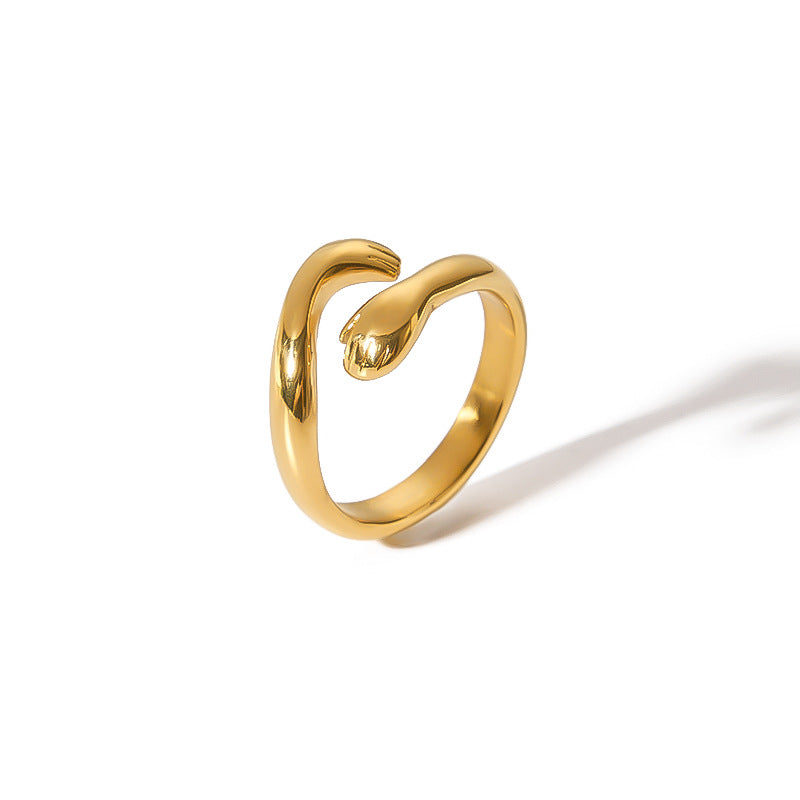 Ins Style Geometric Titanium Steel Ring with 18K Gold Plating for Women