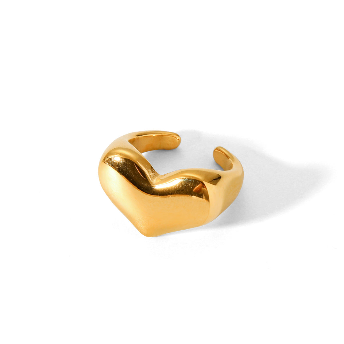 Anello da donna in acciaio inossidabile a forma di cuore, placcato oro, design geometrico a fascia aperta