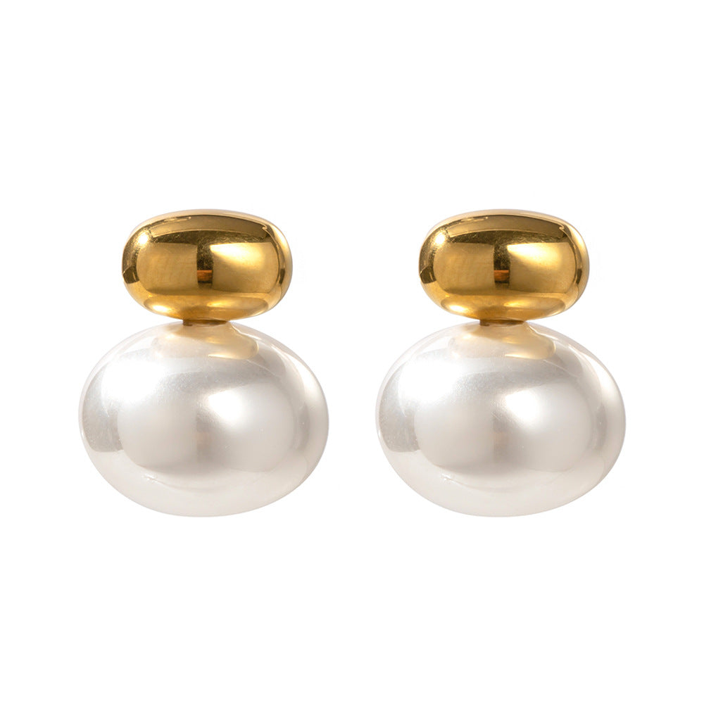 Retro French Style Geometric Stainless Steel Stud Earrings with Plated Finish Elegant Silver-Tone Minimalist Ear Jewelry