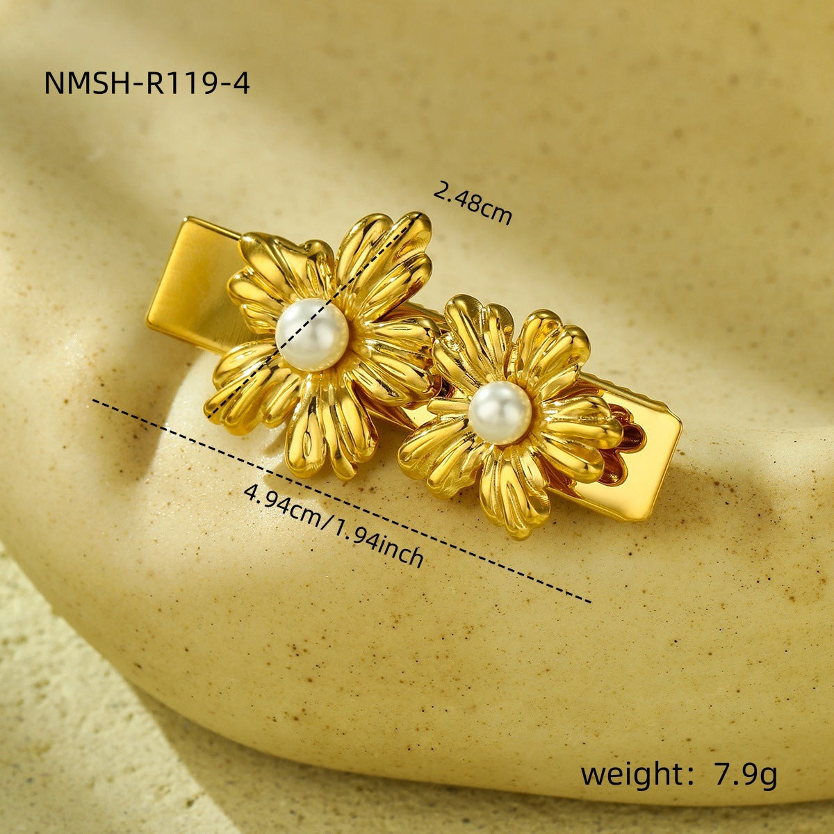 Fashionable Pearl-Embellished Stainless Steel Hair Clip with Petal Design for Women, Polished Finish, Minimalist Office Style