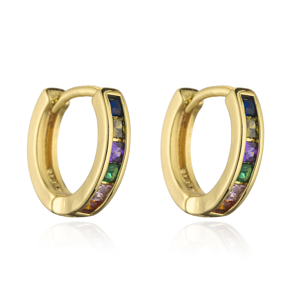 Orecchini geometrici minimalisti in rame con placcatura in oro 18 carati e zirconi micro-incastonati per donna