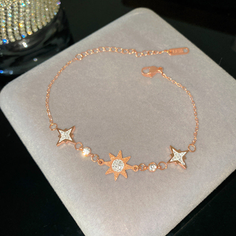 Minimalist Sweet Matte Eight-Pointed Star Cubic Zirconia Titanium Steel Bracelet