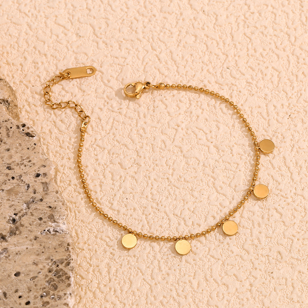 Minimalist Geometric Stainless Steel Plated 18K Gold Round Bead Bracelet for Women