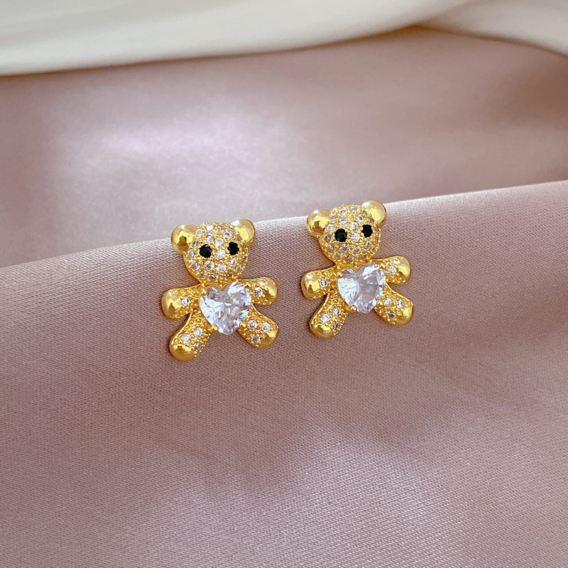 Bear Pendant Necklace and Earrings Set Titanium Steel Geometric Luxury Sweet Party Jewelry