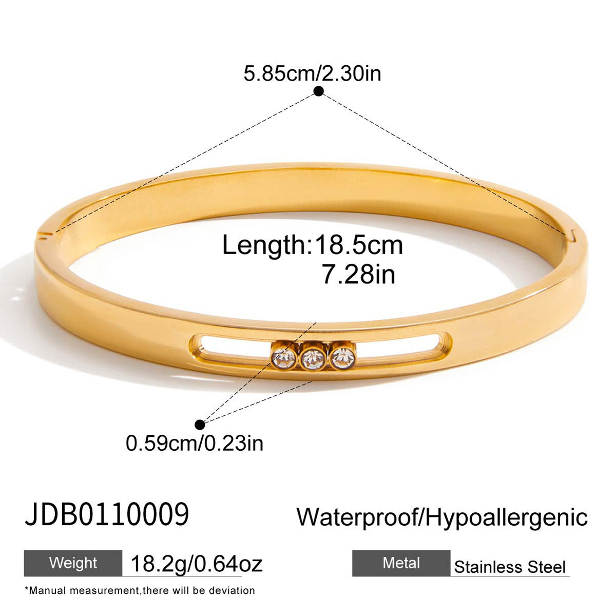 Luxury Round Geometric Stainless Steel Bracelet with Cubic Zirconia 18K Gold Plated