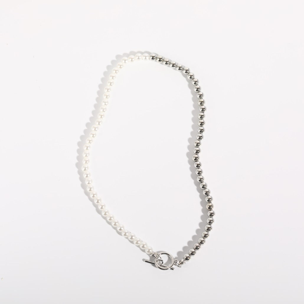 Collana Geometrica di Perle da Donna, Catena in Lega con Finitura Galvanica, Collana Minimalista per Clavicole