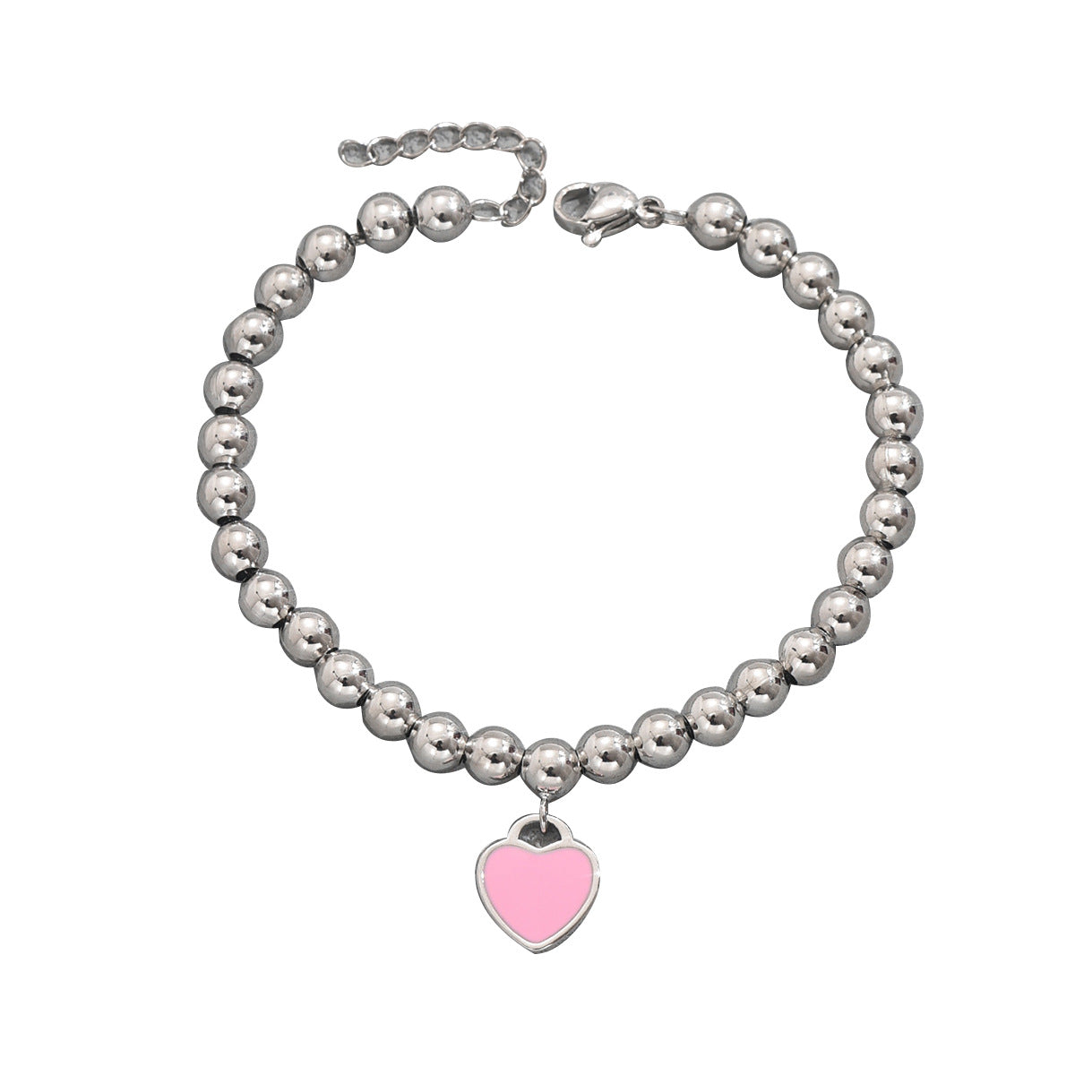 Minimalist Heart-Shaped Enamel Zinc Alloy Bracelet for Women with Beaded Design and Versatile Round Beads