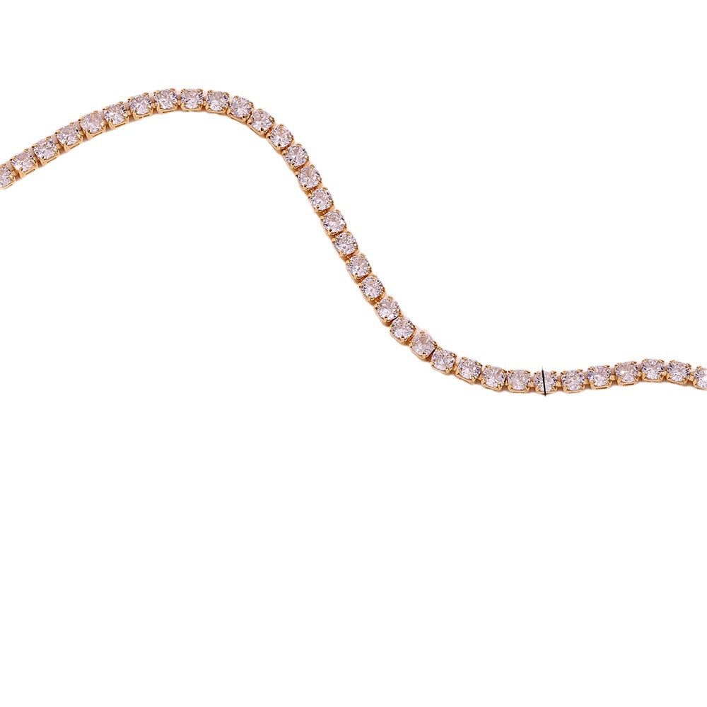 Minimalist Geometric Copper Necklace with 18K Gold Plating and Micro-Paved Zirconia for Women