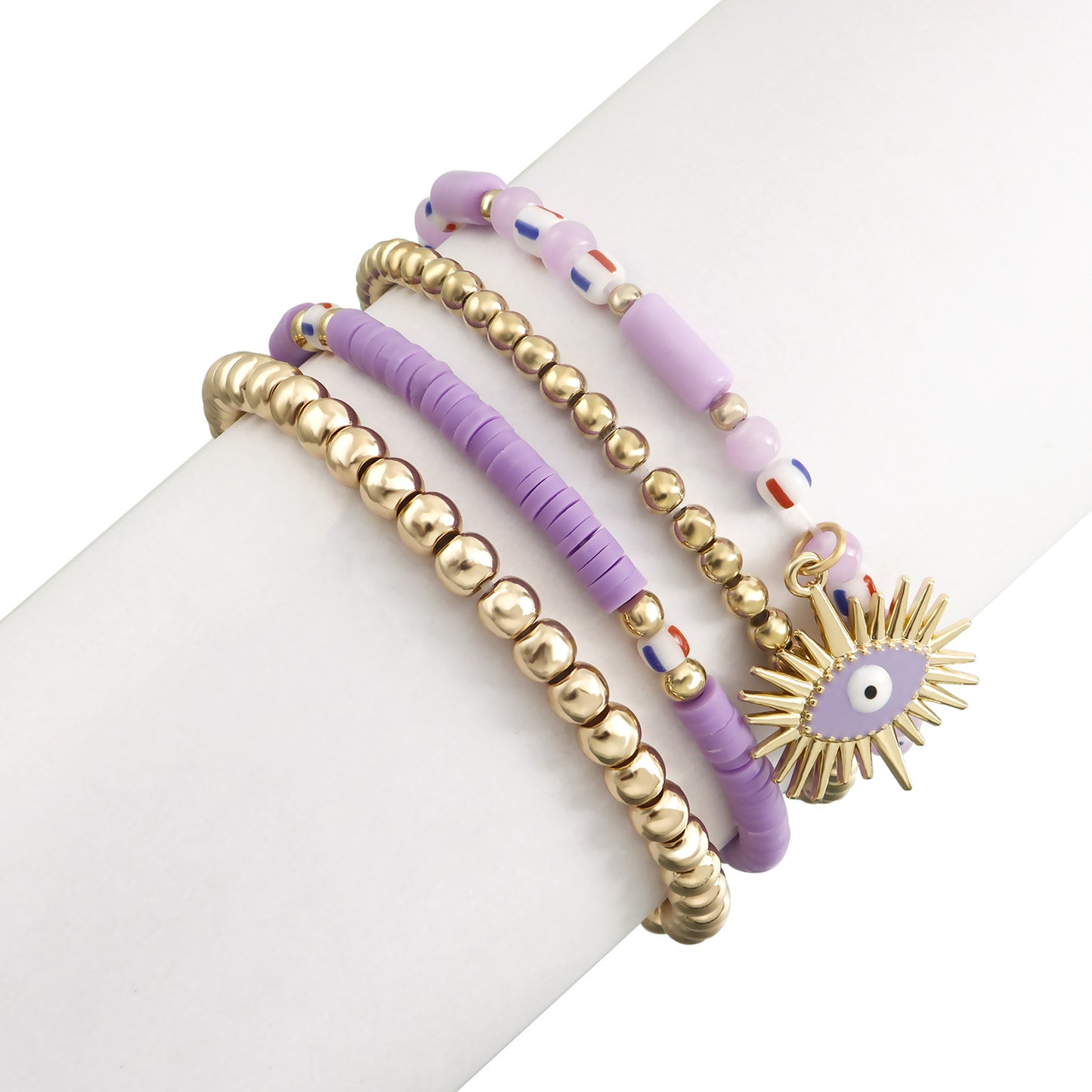 Minimalist Geometric Evil Eye Alloy Bracelet for Women with Plated Finish and Multicolor Polymer Clay Beads